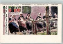 Gruppe 3 Holländisches Leben , Näherinnen von Liebermann, Max Stollwerck Schokolade 1900 Künstlerkarte