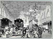 Betrieb in Bahnhalle Bahnhofperiode 1871-1902 Bahnhof Schweiz Künstlerkarte