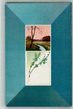 Kleiner Bach in Frühlingslandschaft Jugendstil Werbung Chocolade Manner Wien Schokolade Prägedruck