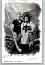 Kinder in Schweizer Tracht Kaiser u. Co. 7742 Alphorn 1905