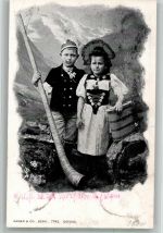 Kinder in Schweizer Tracht Kaiser u. Co. 7742 Alphorn 1902