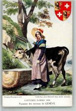 sign. Rossignon Octavie Schweizer Trachten 1830 Geneve Tracht Schweiz Künstlerkarte