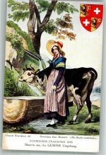 sign. Rossignon Octavie Schweizer Trachten 1830 Bäuerin a.d. Genfer Umgebung Tracht Schweiz Künstlerkarte