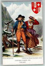 sign. Rossignon Octavie Schweizer Trachten 1830 Wallis Tracht Schweiz Künstlerkarte