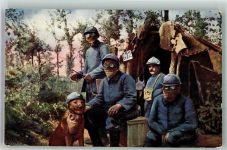 sign. Sadag Soldaten m. Masken u. Hund Militär Schweiz Künstlerkarte