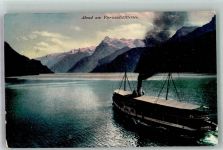 Raddampfer Stadt Luzern in der Abenddämmerung auf dem Vierwaldstättersee Fotograf Goetz Binnenschiff 1912