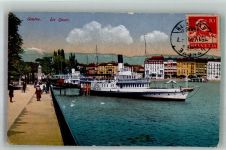 Genève Genf Der Kai Raddampfer Binnenschiff 1919