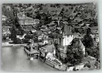 3653 Oberhofen am Thunersee Foto AK Fliegeraufnahme Schloss
