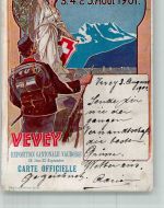Vevey Helvetia Festival der Unteroffiziere des Bundes 1901 Militär Schweiz Lithographie