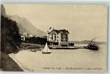 St-Gingolph Hotel am See Genfer See Seitenraddampfer Segelboot