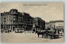 8000 Zürich - Bahnhofplatz Pferdekutsche Straßenbahn