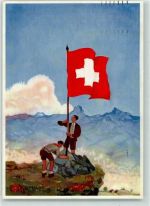 Schweizer Nationalfahne Für notleidende Mütter sign. Bundesfeier / Pro Patria Schweiz 1939 Künstlerkarte