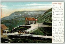 Furka 1902 Lithographie Hotel Furkapost Postkutsche