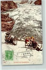 Eigergletscher 1908 Schlittelpartie auf dem Gletscher