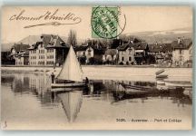 Auvernier 1907 Hafen und Schule Segelboot