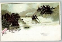 8212 Neuhausen am Rheinfall 1898 Lithographie Mondschein Eisenbahn Ruderboot