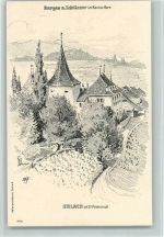 Erlach Burgen und SchlösserHallerpostkarte Serie 4 Nr. 55,Federzeichnung Signiert, gute Erhaltung AK