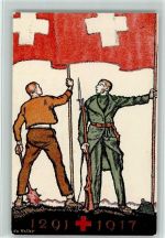 Für das Rote Kreuz - Ganzsache Erhaltung I AK Bundesfeier / Pro Patria Schweiz Lithographie / Künstlerkarte