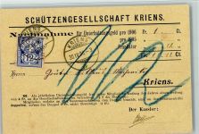 Kriens 1906 Nachnahme für Unterhaltsgeld - Schützengesellschaft