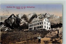 Weissbad 1913 Gasthaus Hoher Kasten und Gasthaus-Stempel - mit dem Säntisgebirge