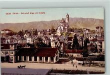 Zürich Bahnhof Enge mit Kirche Pferdekutsche Bahnhof Schweiz