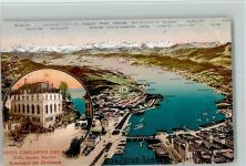 Erlenbach ZH 1913 Hotel z. Goldenen Anker Pferdekutschen Panorama Anlegestelle Alpenansicht d. Zürichsees