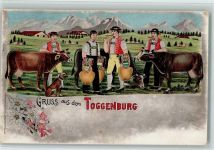 Gruss aus - Glocken für die Kühe AK Trachten Toggenburg 1900 Lithographie