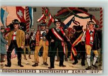 8000 Zürich 1907 Lithographie / Künstlerkarte offiz. Festkarte - Schützenfest 1907 AK