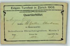 8000 Zürich KEINE AK Turnfest 1903 Quartierbillet AK