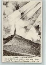 Forch 1922 Lithographie Kantonal Zürcherisches Wehrmänner-Denkmal auf der Forch Offizielle Karte zum Einweihungstag