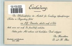 Regensberg Einladung Weihnachtsfeier der Anstalt für Erziehung schwachsinniger Kinder