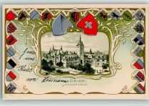 8000 Zürich Lithographie / Prägedruck Landesmuseum Wappen