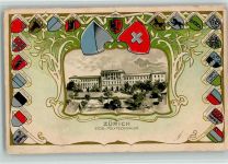 Zürich Eidg. Polytechnikum Wappen Jugendstilrahmen Lithographie/Prägedruck