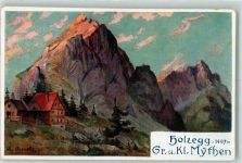 Holzegg Künstlerkarte Gr. und Kl. Mythen sign Berthe H.