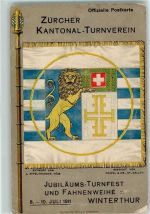 8400 Winterthur 1911 Gebrauchsspuren Zürcher Kantonal-Turnverein Jubiläums-Turnfest und Fahnenweihe Fahne