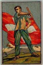 Beckenried 1912 Bundesfeier Mann mit Fahne sign H. B. Wieland