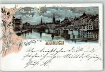8000 Zürich 1899 Karte beschädigt Lithographie Mondschein