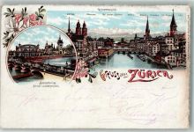 8000 Zürich 1897 Lithographie Bahnhofbrücke Bahnhof Landesmuseum