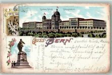 3000 Bern Berne 1900 Lithographie Bundes-Palast Palais Federal Bubenberg-Denkmal