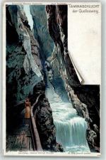 Taminaschlucht Künstlerkarte Quellenweg sign. C Steinmann