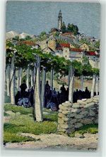 6914 Carona Künstlerkarte Kirche Soldaten sign Moos Pro Juventute