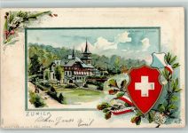 Zürich 1902 Prägedruck Waldhaus Dolder Wappen sign HF Lithographie