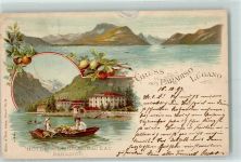 Paradiso 1897 Hotel Reichmann au Lac Paradiso Ruderboot Orangen Lithographie