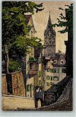 8000 Zürich Künstlersteindruck Pfalzgasse mit St. Peter Abgeordnetenversammlung des Schweiz. Samariterbundes 21. und 22. August 1920 sign E. E. Schlatter