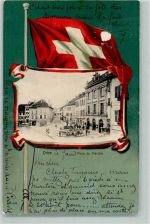 1350 Orbe 1905 Gebrauchsspuren Place du Marche Marktplatz Passepartout Fahne