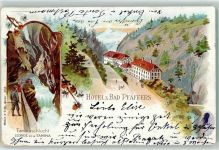 Taminaschlucht 1900 Lithographie Hotel Bad Pfäffers
