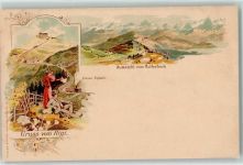 Rigibahn Lithographie Aussicht vom Rothstock Vilznau Rigibahn Eisenbahn Lok Dampf Frau Mann Bergbahn