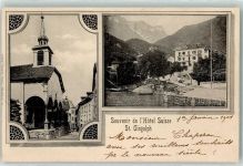St-Gingolph 1901 Souvenier de l Hotel Suisse Kirche Ruderboot