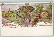 4102 Binningen Künstlerkarte Kirche St. Margarethen Kaffeegasthaus sign. F. Mock