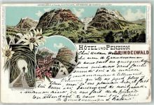 Oberwald 1900 Hotel Pension Grindelwald Gletscher Höhle Lithographie